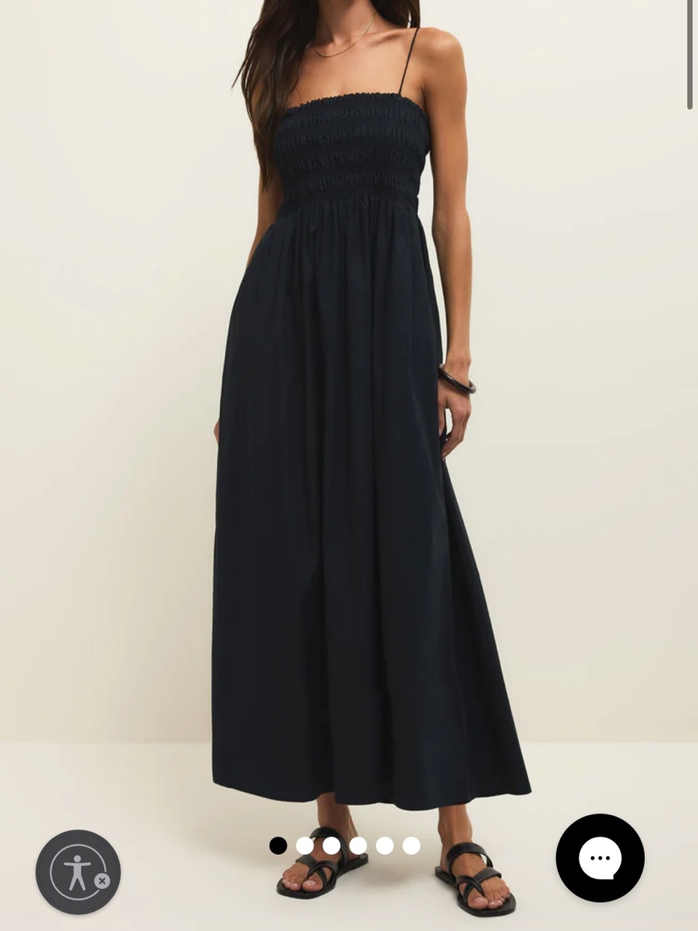 Cornelia Poplin Strappy Smocked Strap Maxi Dress - Black